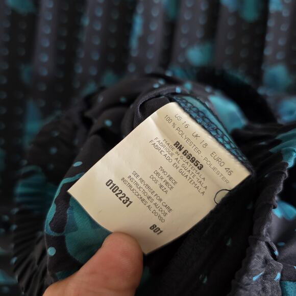 Vintage Floral Pleated Midi Skirt Women 16 Cottagecore Artsy Boho Teacher Blue - Picture 9 of 9